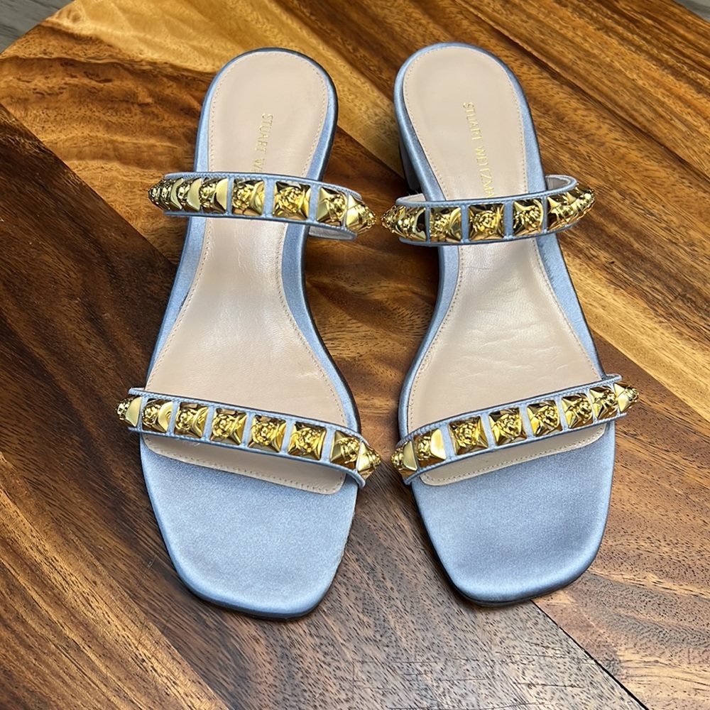 Stuart Weitzman Blue and Gold Sandals